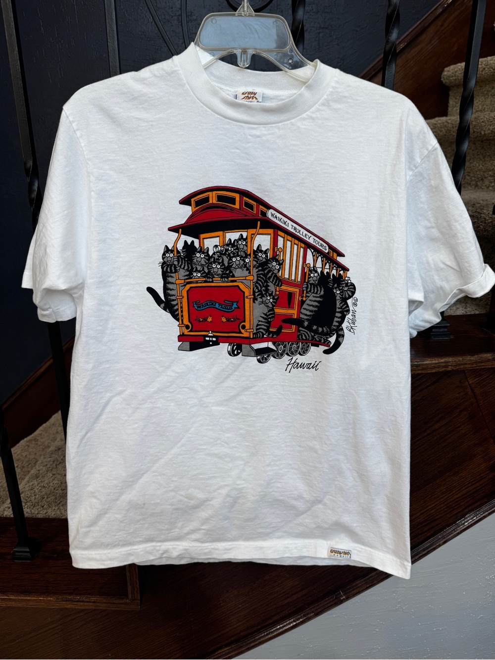 B Kliban Hawaii Men’s cat Waikiki Trolley T-Shirt Crazy Shirts Vintage Rare